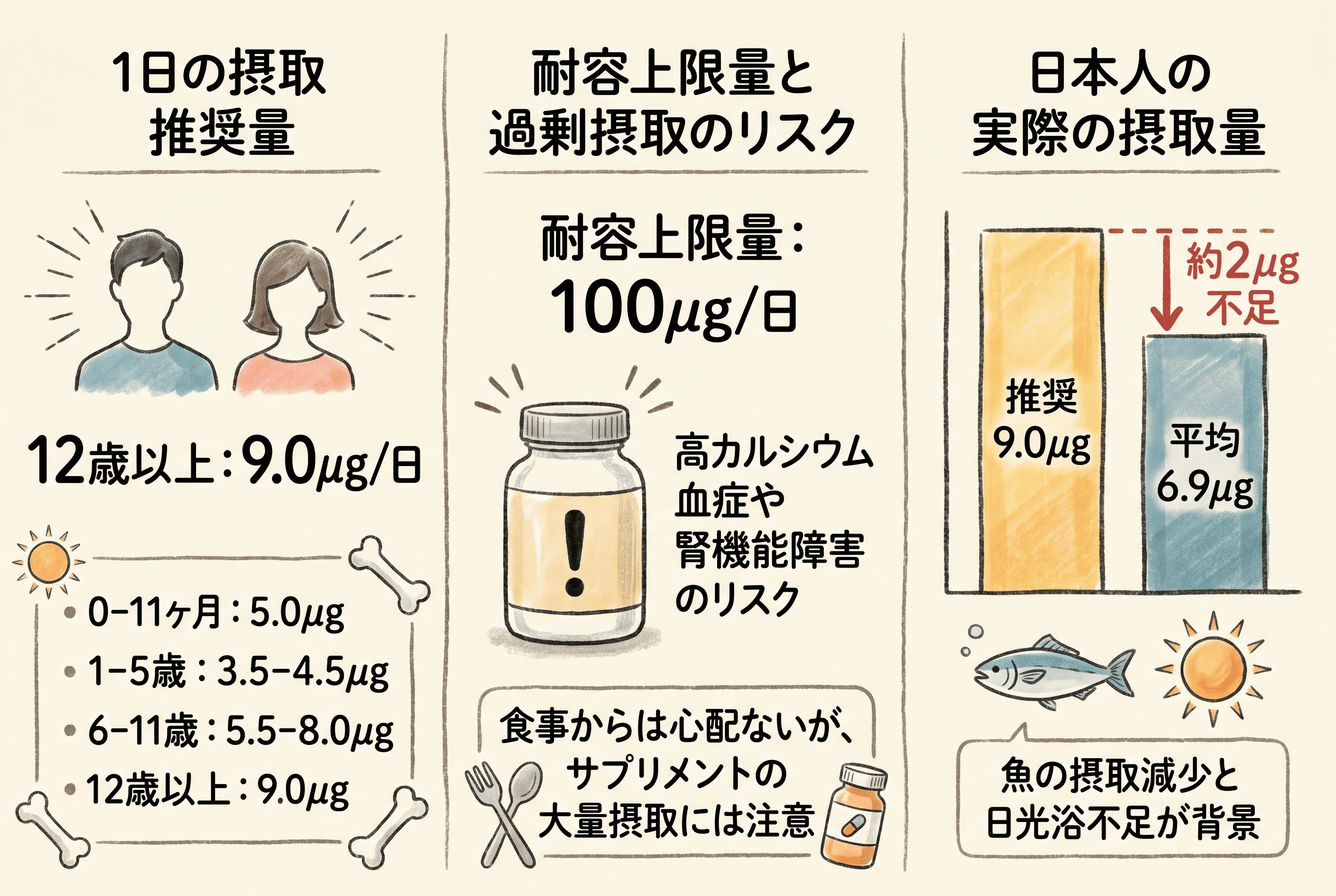ビタミンDの1日の摂取量目安を年齢・性別ごとに紹介